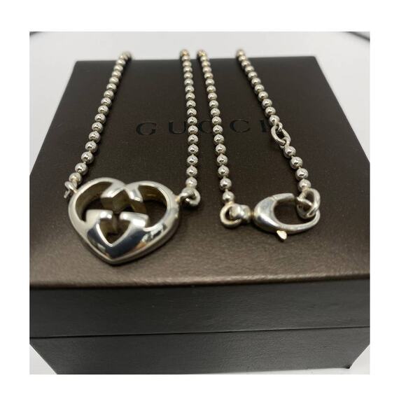 Authentic GUCCI Interlocking G Heart Silver 925 Pendant Necklace 16" - Picture 3 of 11